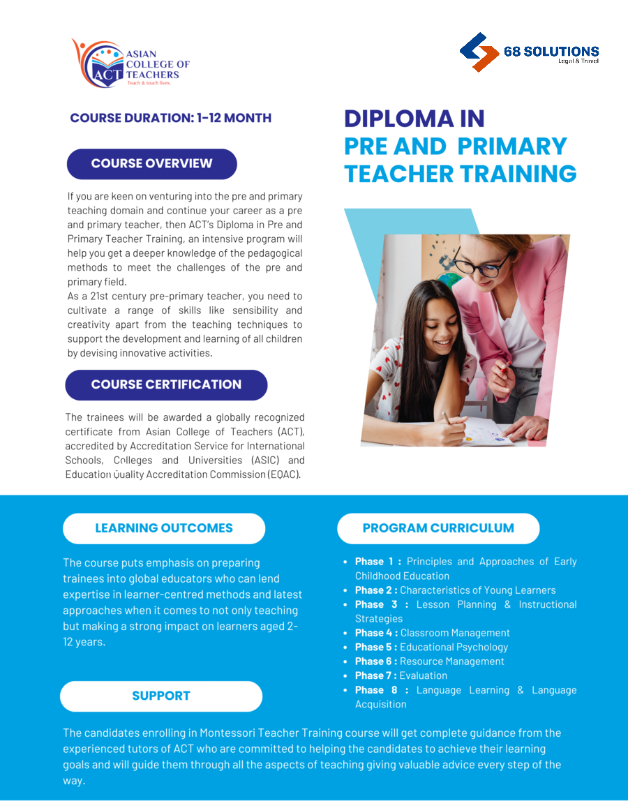Diploma in Pre and Primary Teacher Training - ACT programs