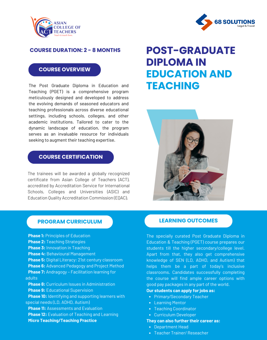 Postgraduate Diploma in Education and Teaching (PGET) - ACT programs